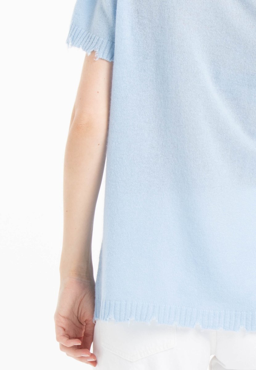 T-shirt col rond cachemire baby blue femme - AVA 6-3