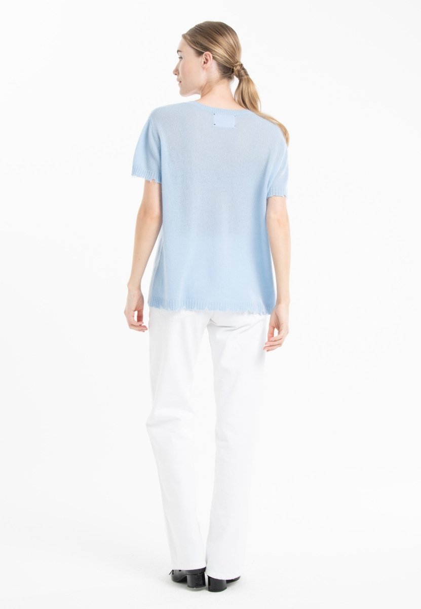 T-shirt col rond cachemire baby blue femme - AVA 6-2