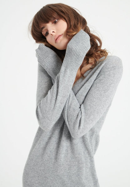 Robe col V cachemire gris clair femme - LILLY 10-3