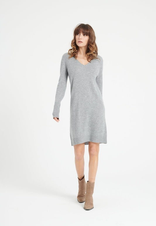 Robe col V cachemire gris clair femme - LILLY 10-0