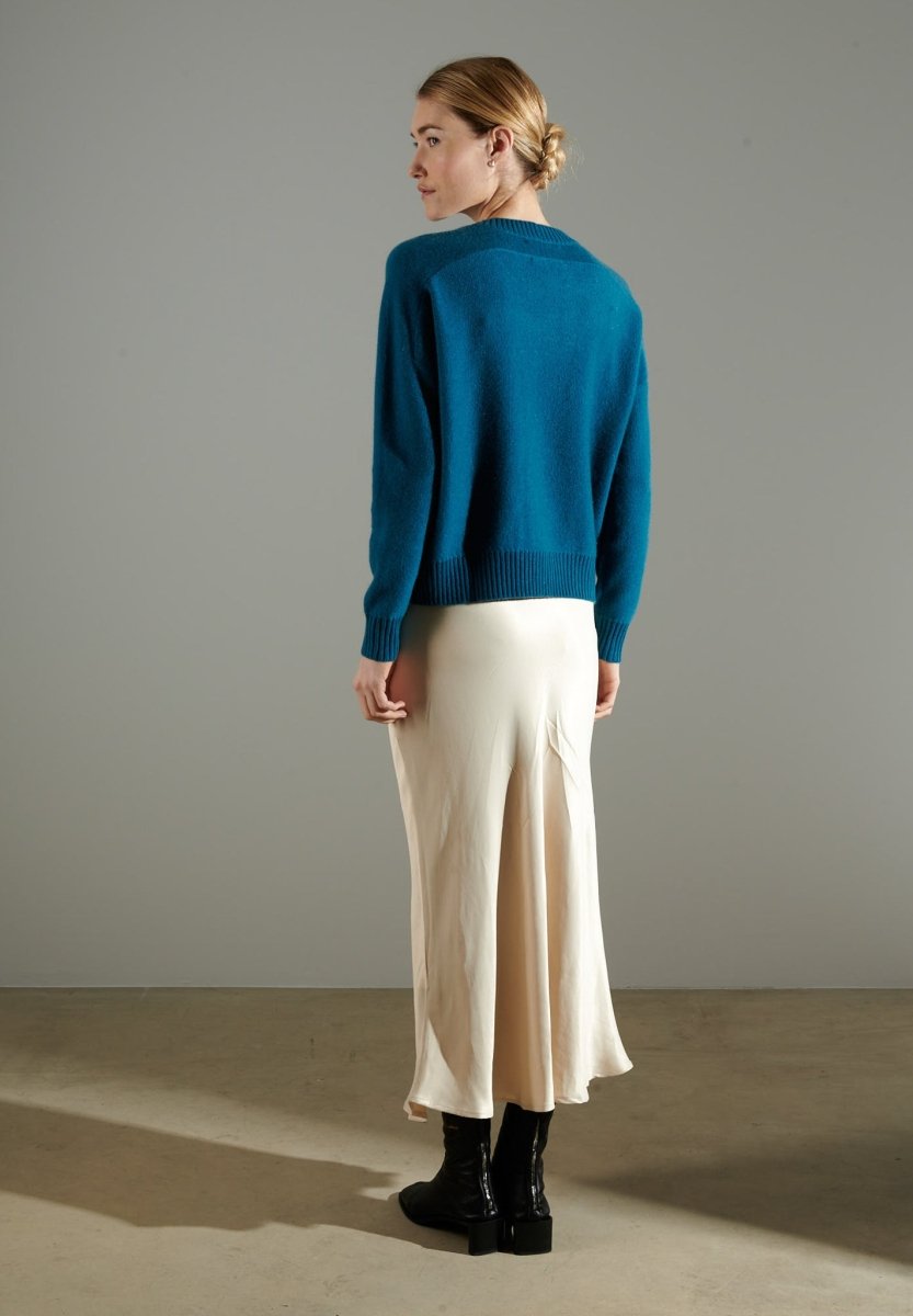 Pull col rond cachemire bleu roi/broderie femme - NAMI 21-2