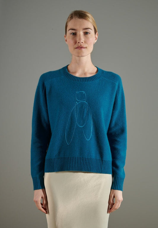 Pull col rond cachemire bleu roi/broderie femme - NAMI 21-0