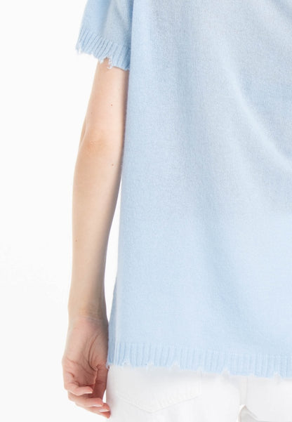 T-shirt col rond cachemire baby blue femme - AVA 6-3