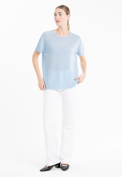 T-shirt col rond cachemire baby blue femme - AVA 6-1
