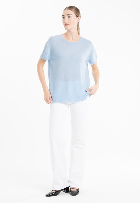 T-shirt col rond cachemire baby blue femme - AVA 6-1